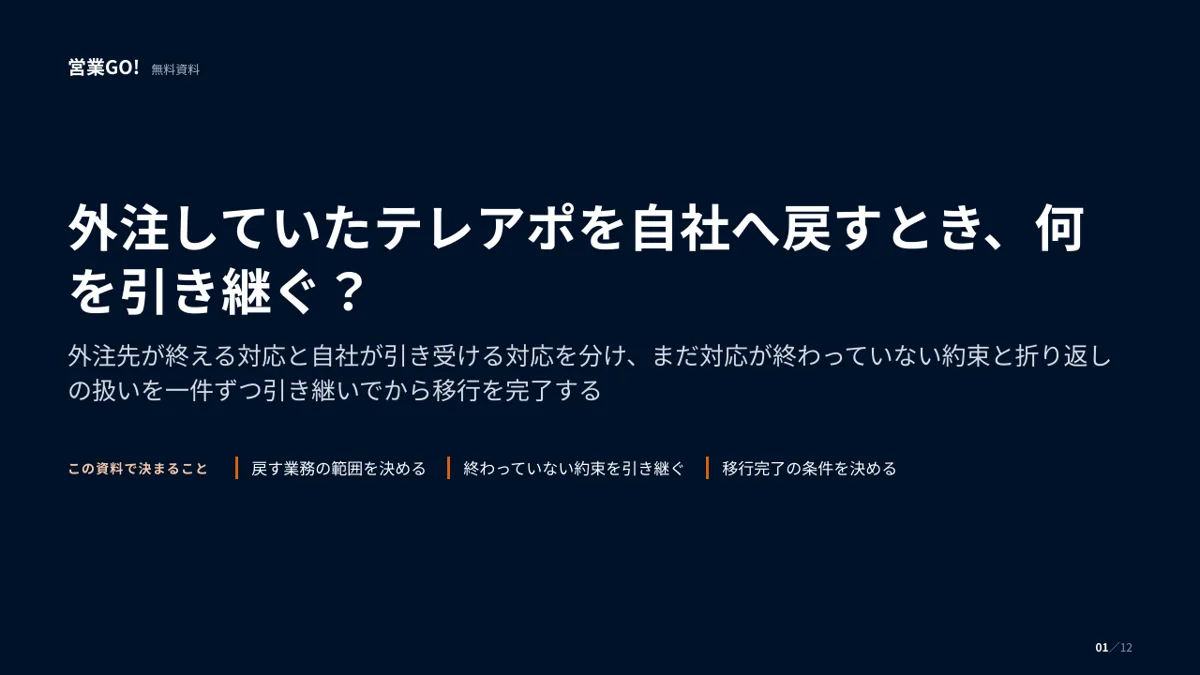外注していたテレアポを自社へ戻すとき、何を引き継ぐ? 表紙