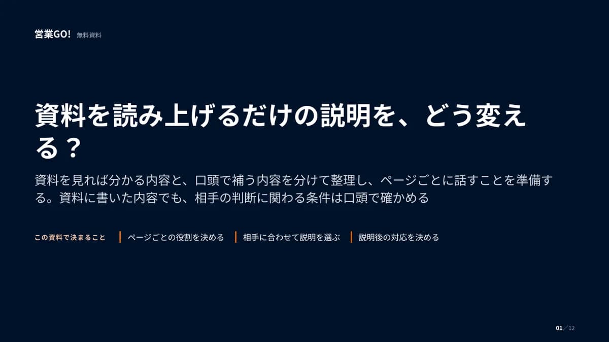 資料を読み上げるだけの説明を、どう変える? 表紙
