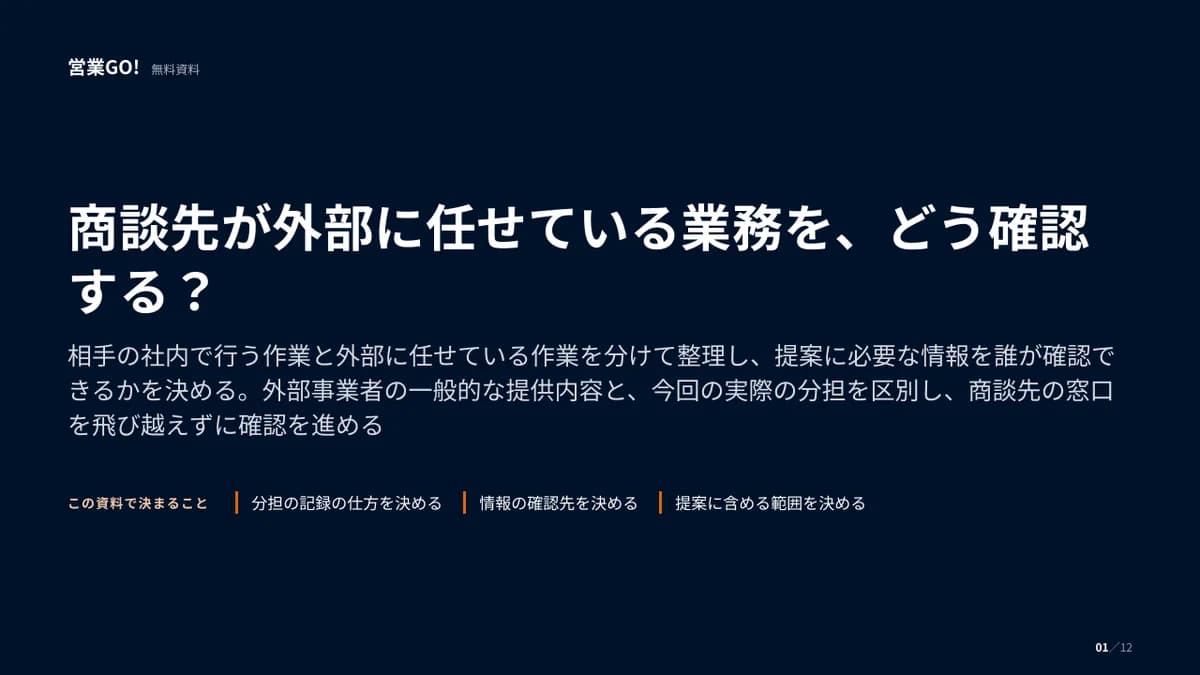 商談先が外部に任せている業務を、どう確認する? 表紙
