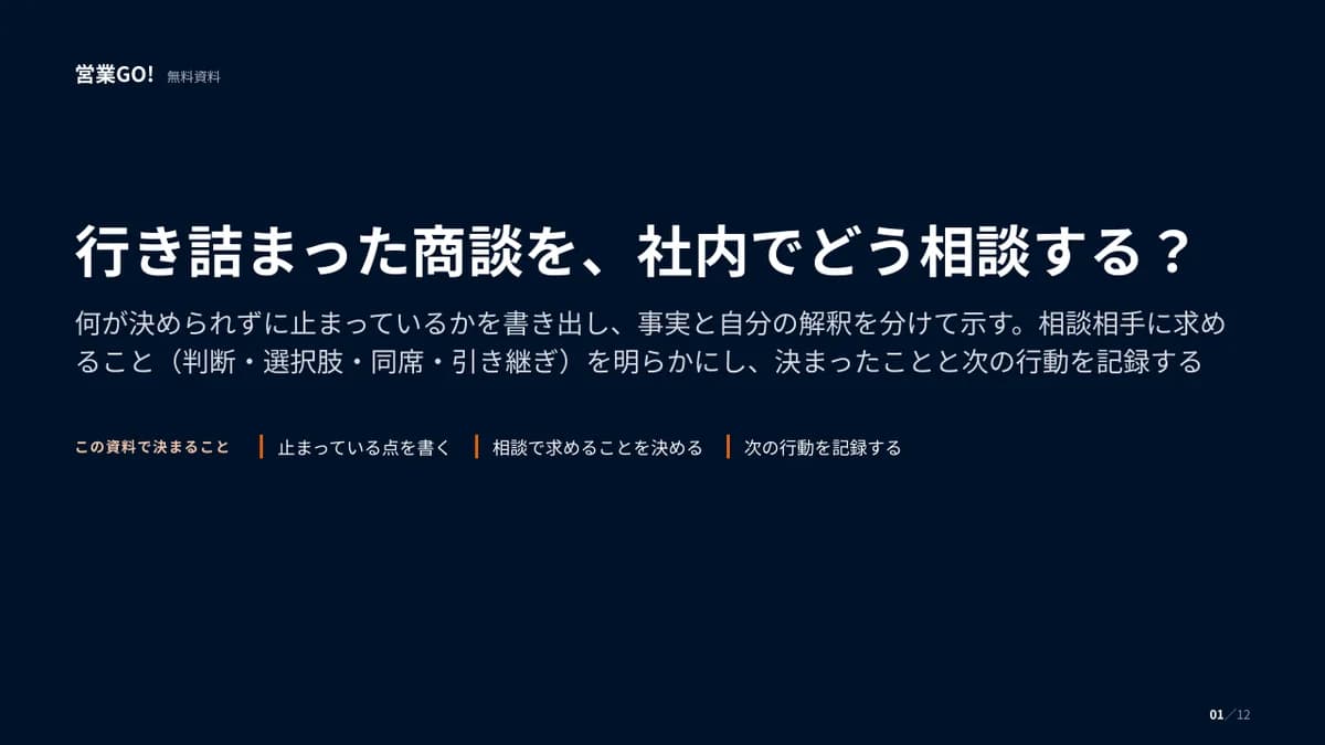 行き詰まった商談を、社内でどう相談する? 表紙
