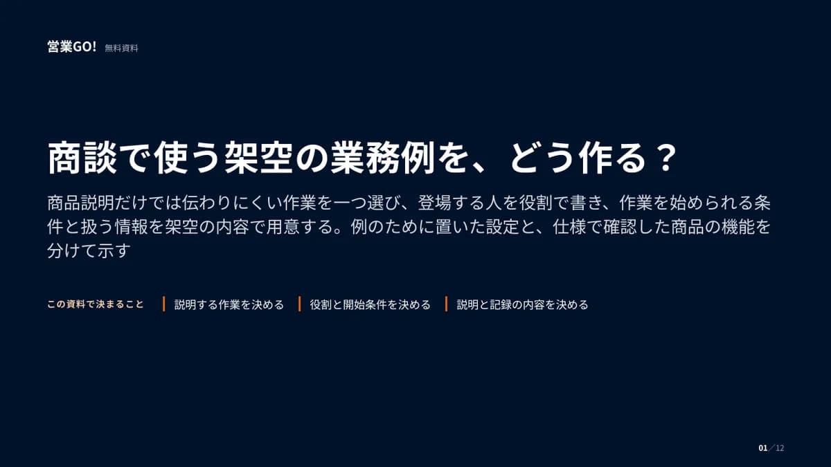商談で使う架空の業務例を、どう作る? 表紙