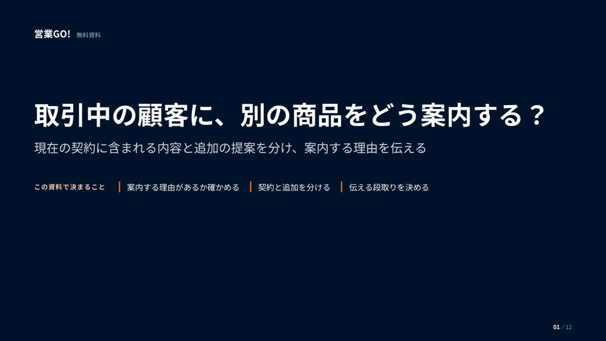 取引中の顧客に、別の商品をどう案内する? 表紙