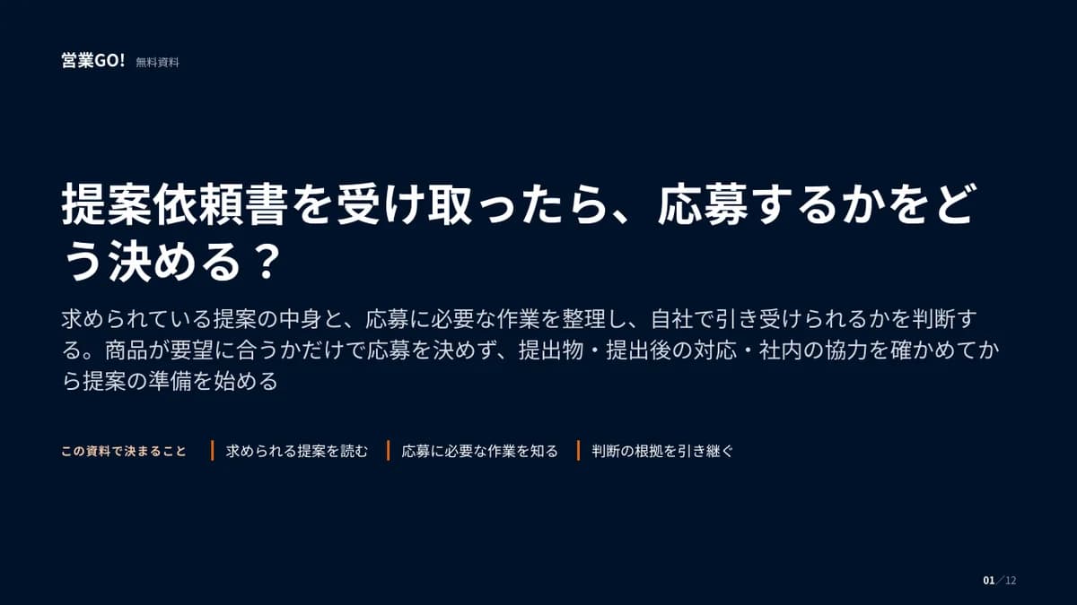 提案依頼書を受け取ったら、応募するかをどう決める? 表紙