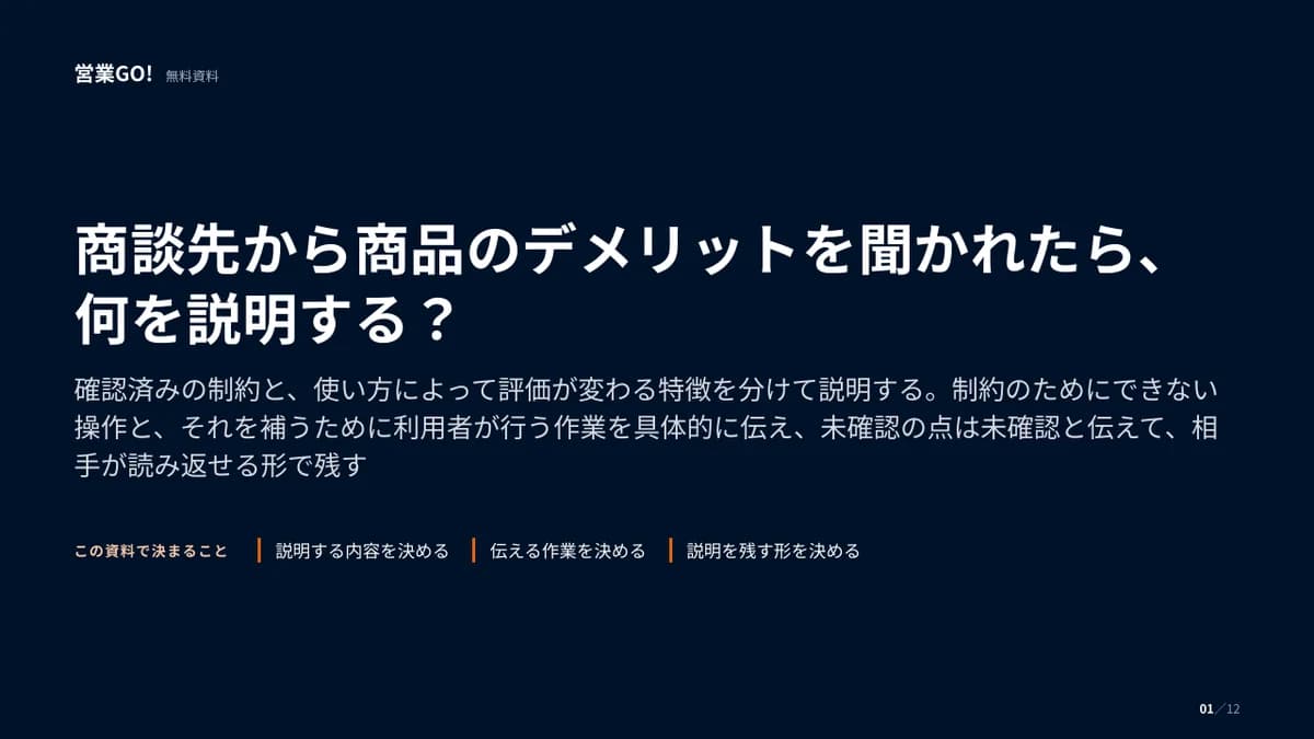 商談先から商品のデメリットを聞かれたら、何を説明する? 表紙