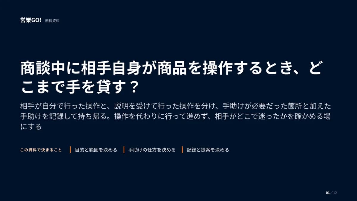 商談中に相手自身が商品を操作するとき、どこまで手を貸す? 表紙