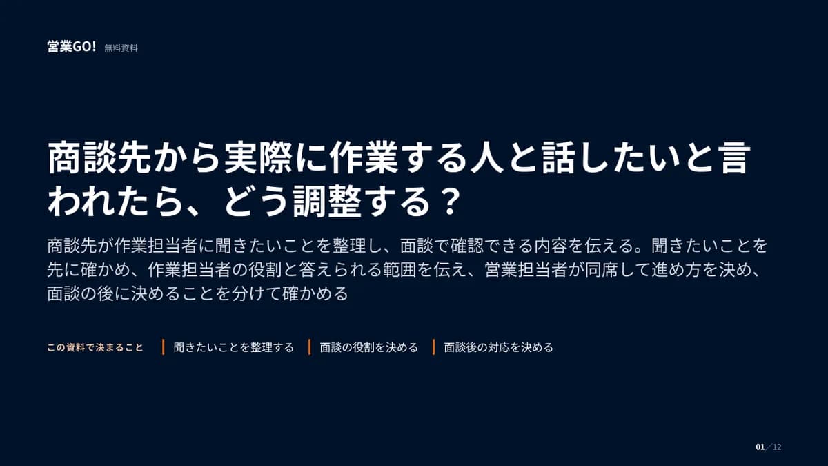 商談先から実際に作業する人と話したいと言われたら、どう調整する? 表紙