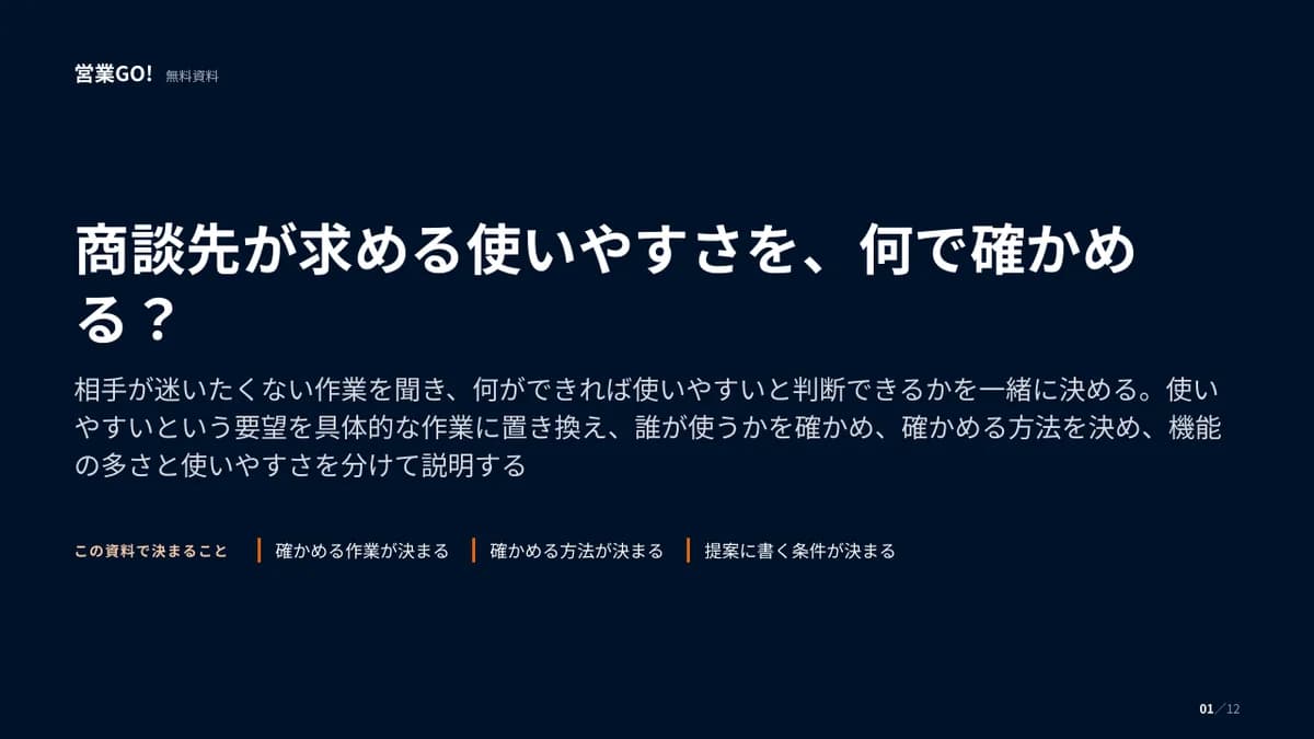 商談先が求める使いやすさを、何で確かめる? 表紙
