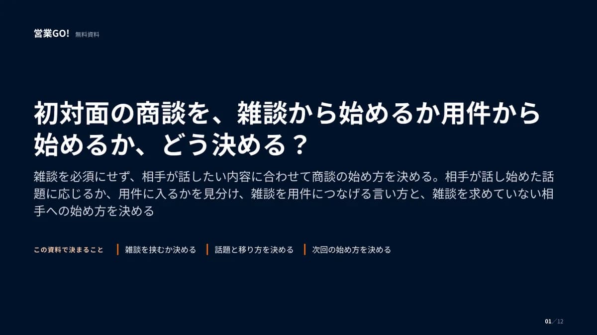 初対面の商談を、雑談から始めるか用件から始めるか、どう決める? 表紙