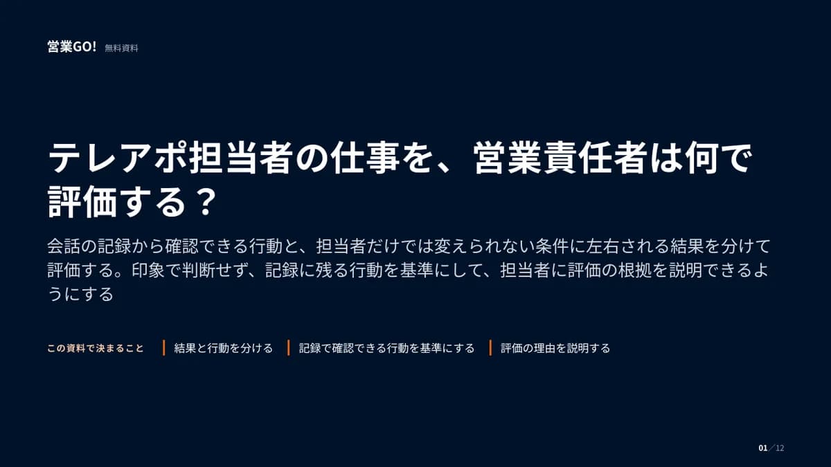 テレアポ担当者の仕事を、営業責任者は何で評価する? 表紙