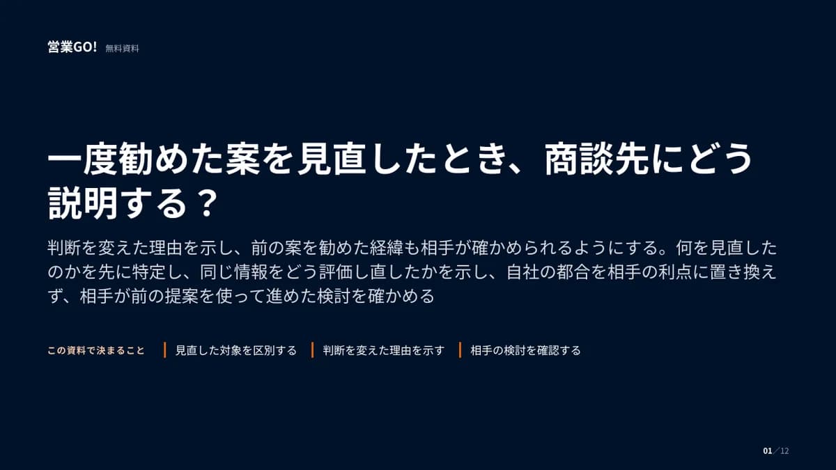 一度勧めた案を見直したとき、商談先にどう説明する? 表紙
