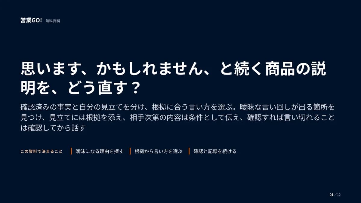思います、かもしれません、と続く商品の説明を、どう直す? 表紙