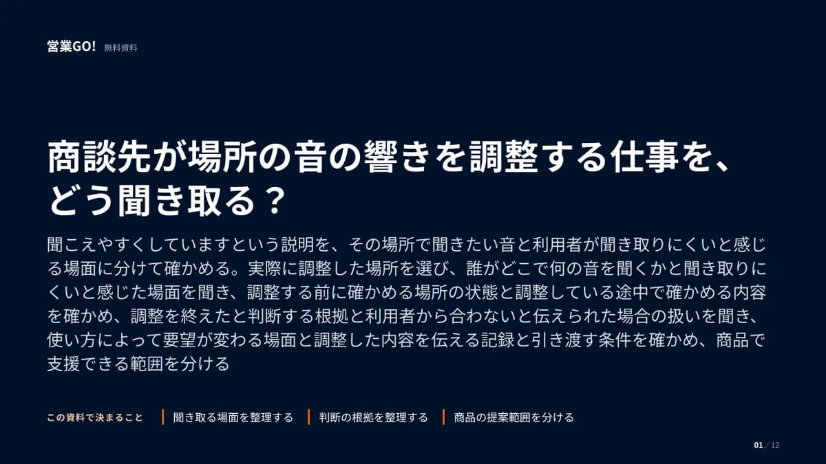 商談先が場所の音の響きを調整する仕事を、どう聞き取る? 表紙