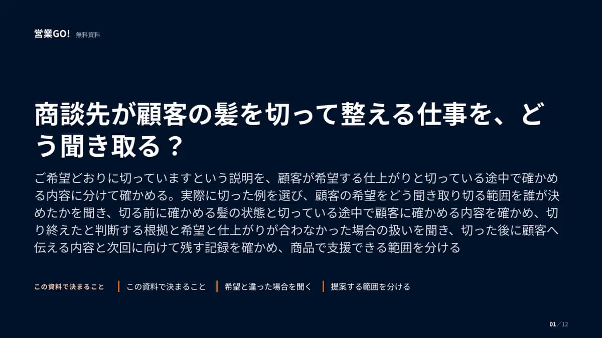 商談先が顧客の髪を切って整える仕事を、どう聞き取る? 表紙