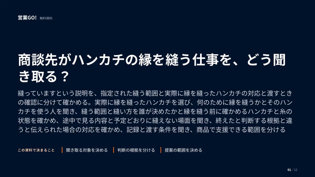 商談先がハンカチの縁を縫う仕事を、どう聞き取る? 表紙