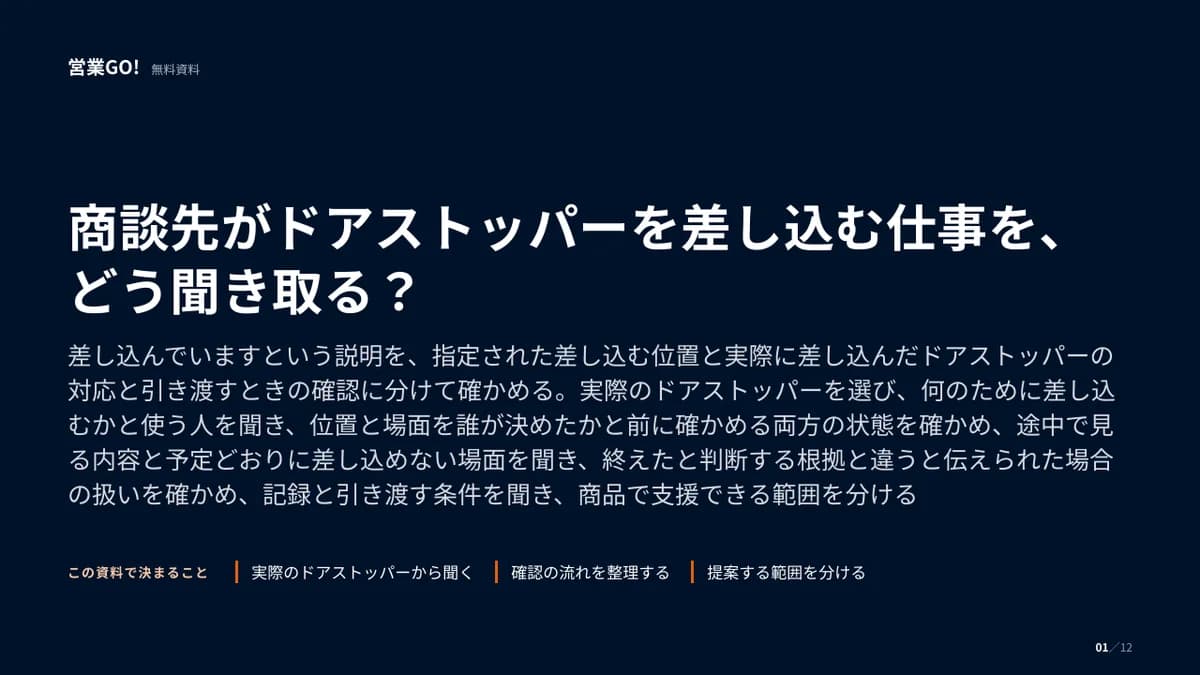 商談先がドアストッパーを差し込む仕事を、どう聞き取る? 表紙