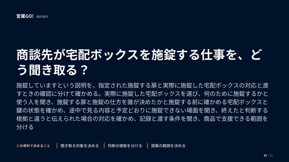 商談先が宅配ボックスを施錠する仕事を、どう聞き取る? 表紙