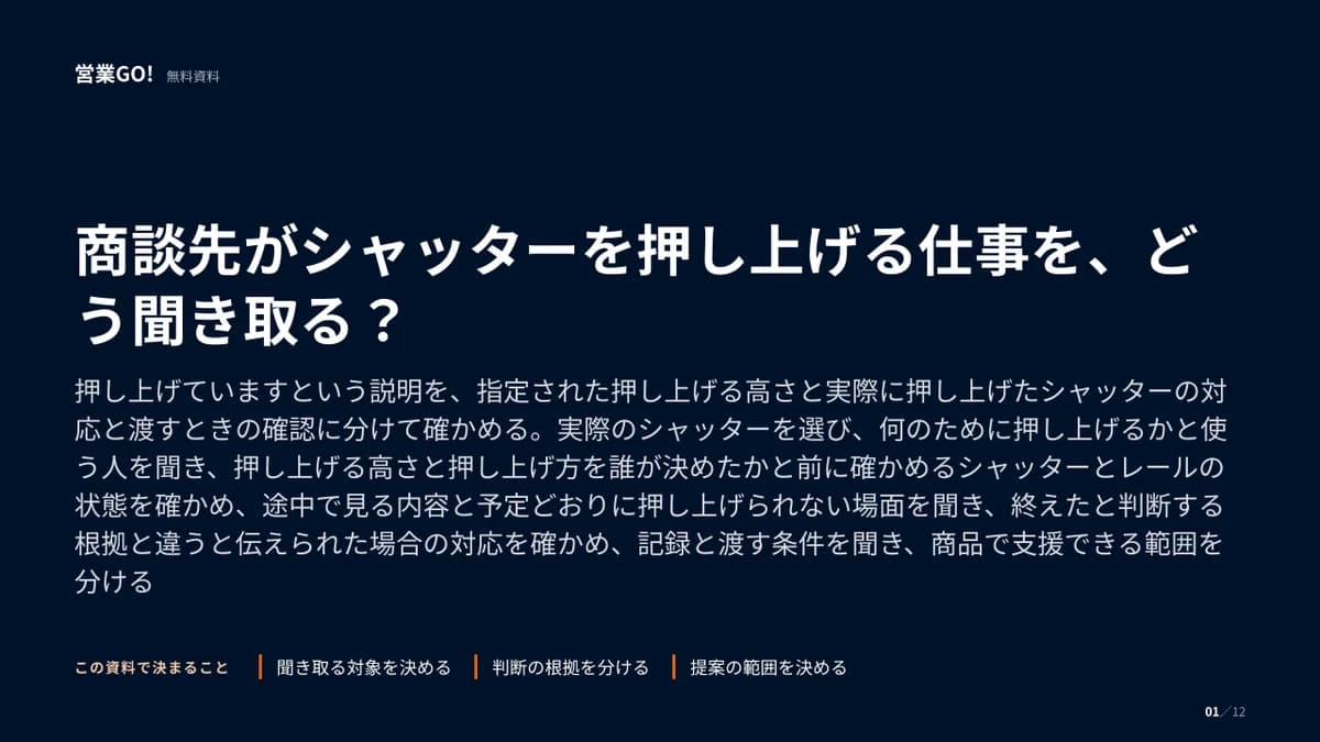 商談先がシャッターを押し上げる仕事を、どう聞き取る? 表紙