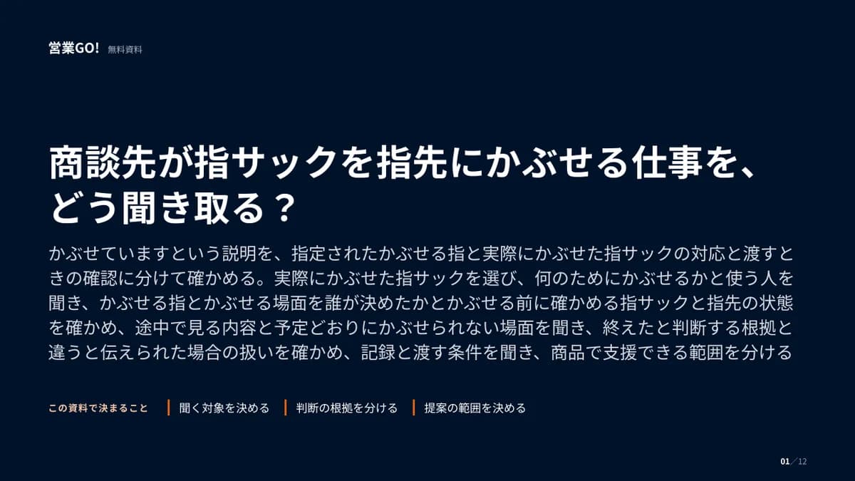 商談先が指サックを指先にかぶせる仕事を、どう聞き取る? 表紙