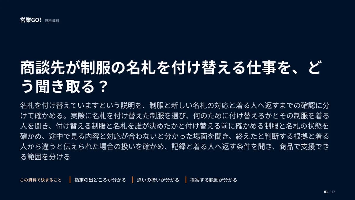 商談先が制服の名札を付け替える仕事を、どう聞き取る? 表紙