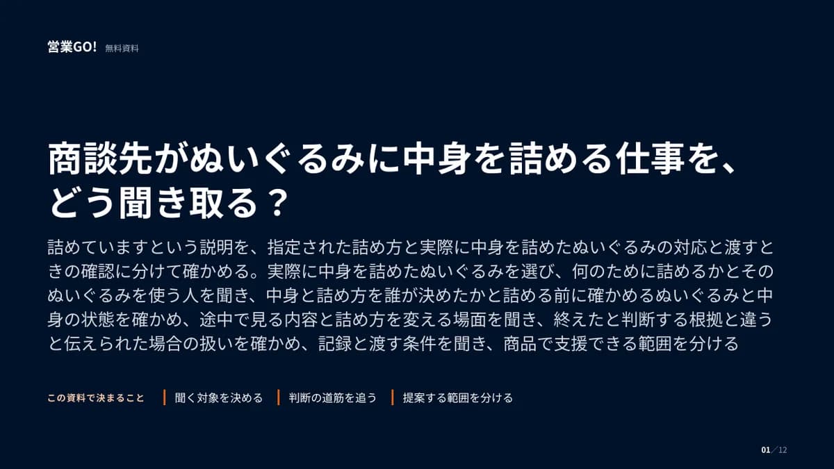 商談先がぬいぐるみに中身を詰める仕事を、どう聞き取る? 表紙