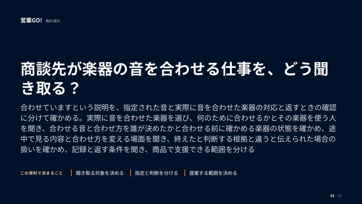 商談先が楽器の音を合わせる仕事を、どう聞き取る? 表紙