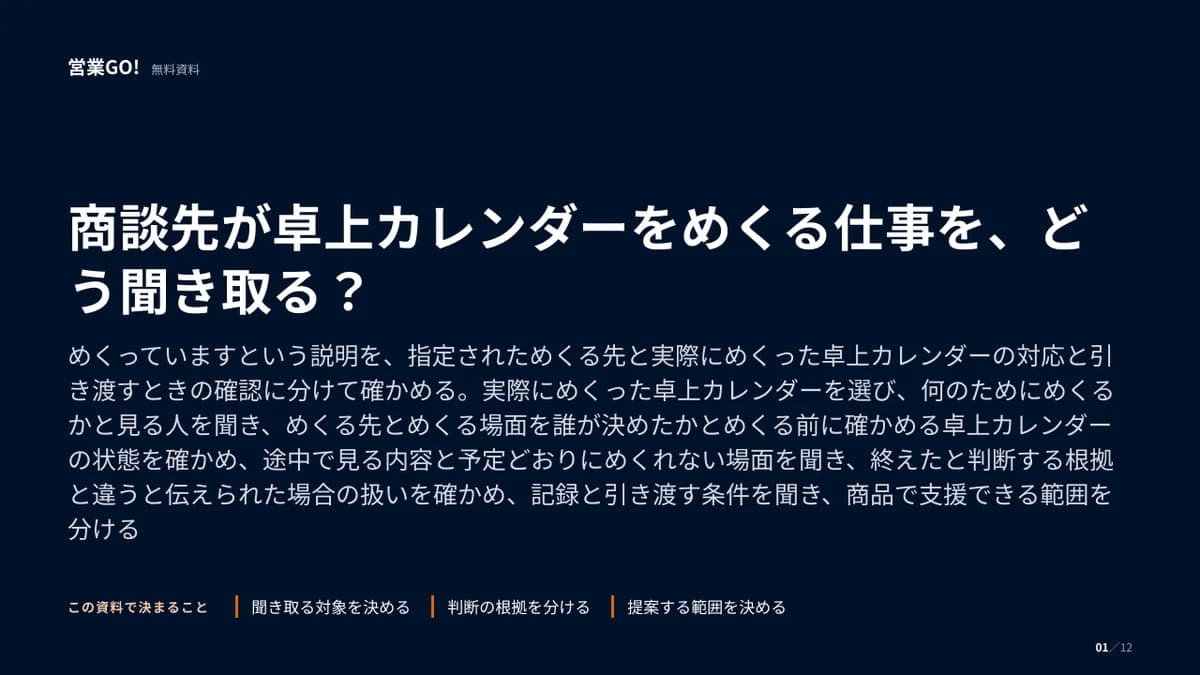 商談先が卓上カレンダーをめくる仕事を、どう聞き取る? 表紙