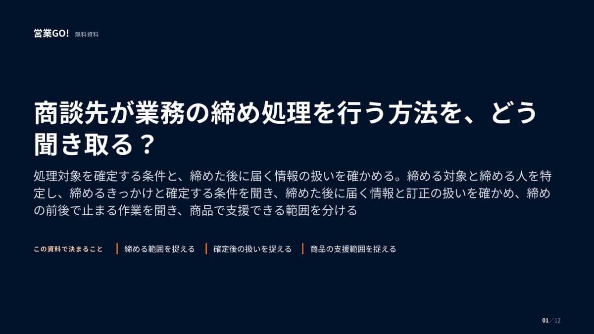 商談先が業務の締め処理を行う方法を、どう聞き取る? 表紙
