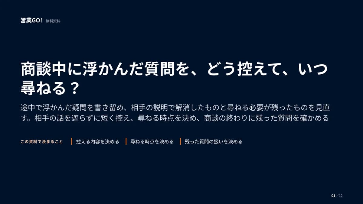 商談中に浮かんだ質問を、どう控えて、いつ尋ねる? 表紙