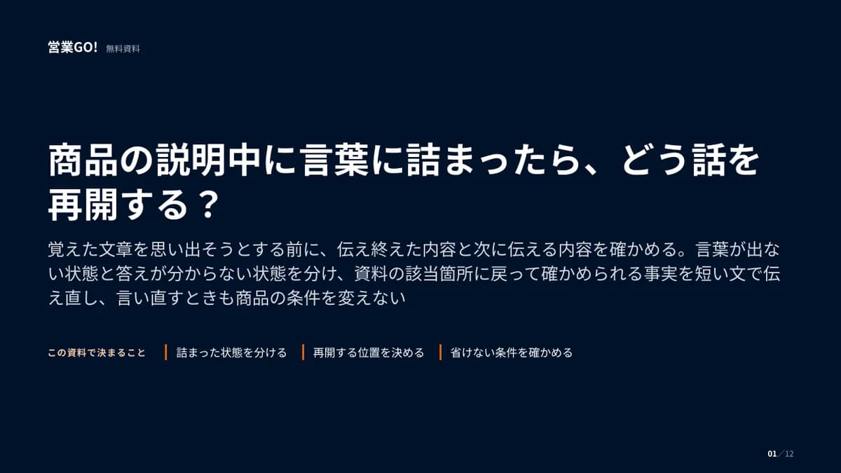 商品の説明中に言葉に詰まったら、どう話を再開する? 表紙