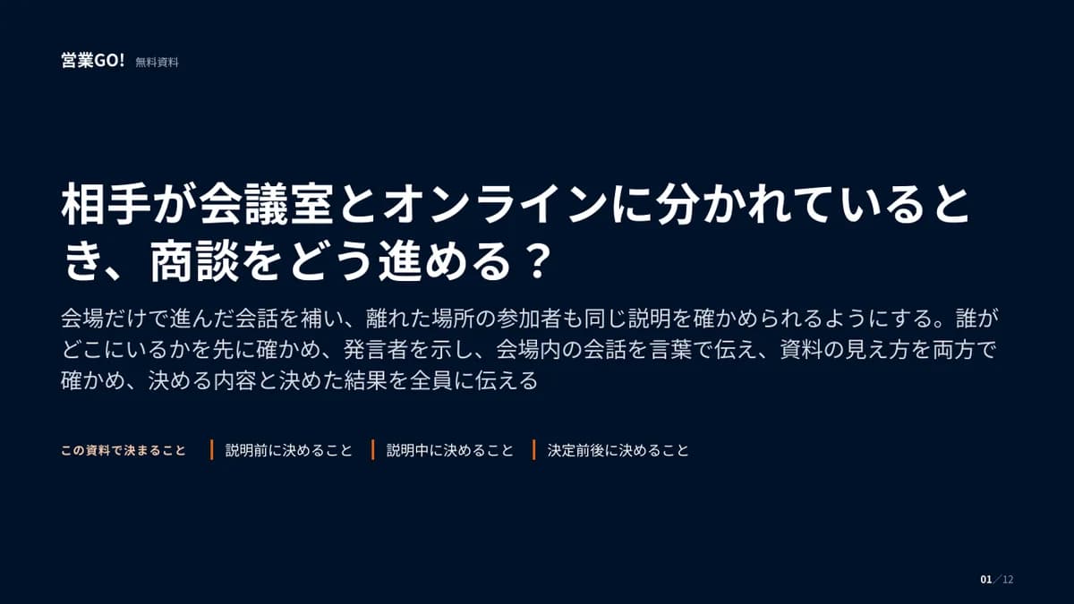 相手が会議室とオンラインに分かれているとき、商談をどう進める? 表紙
