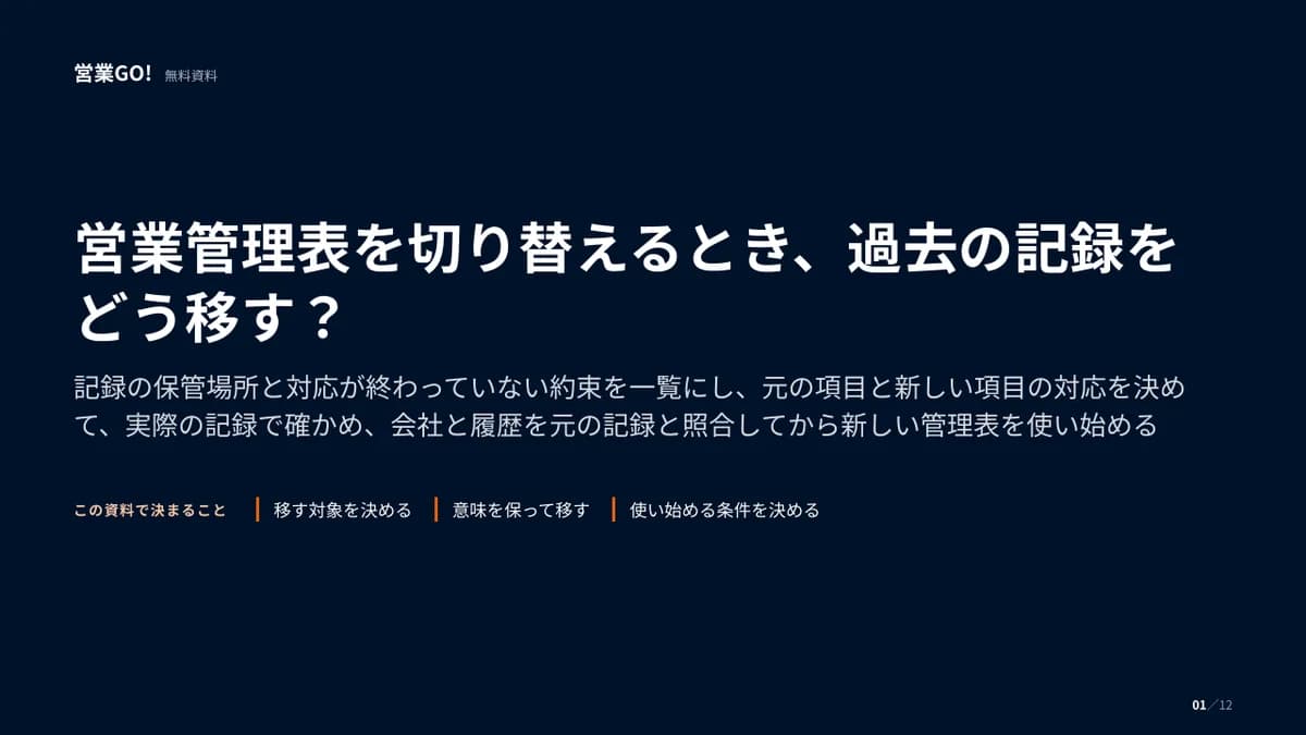 営業管理表を切り替えるとき、過去の記録をどう移す? 表紙