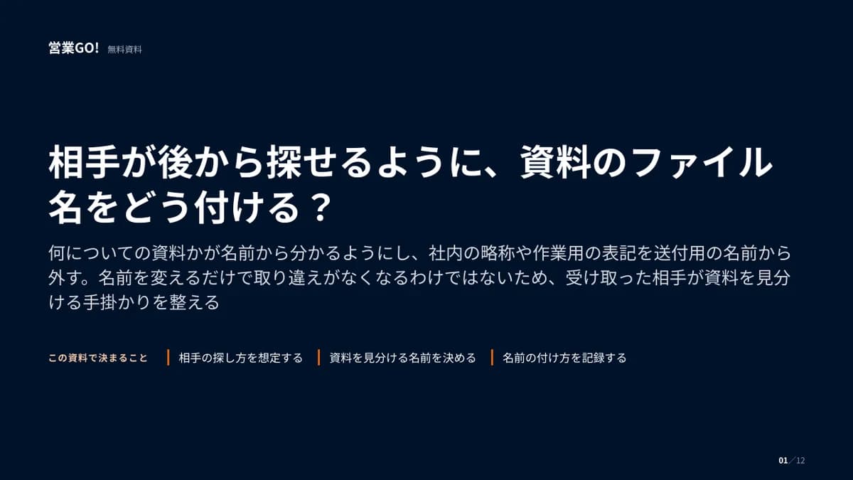 相手が後から探せるように、資料のファイル名をどう付ける? 表紙