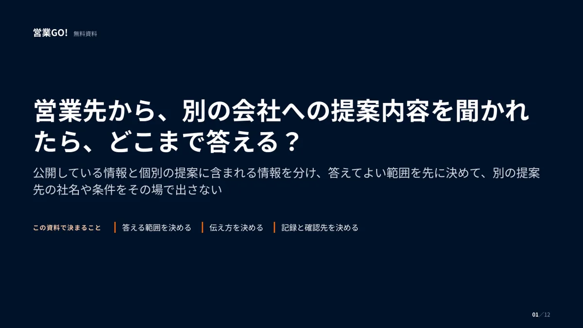 営業先から、別の会社への提案内容を聞かれたら、どこまで答える? 表紙