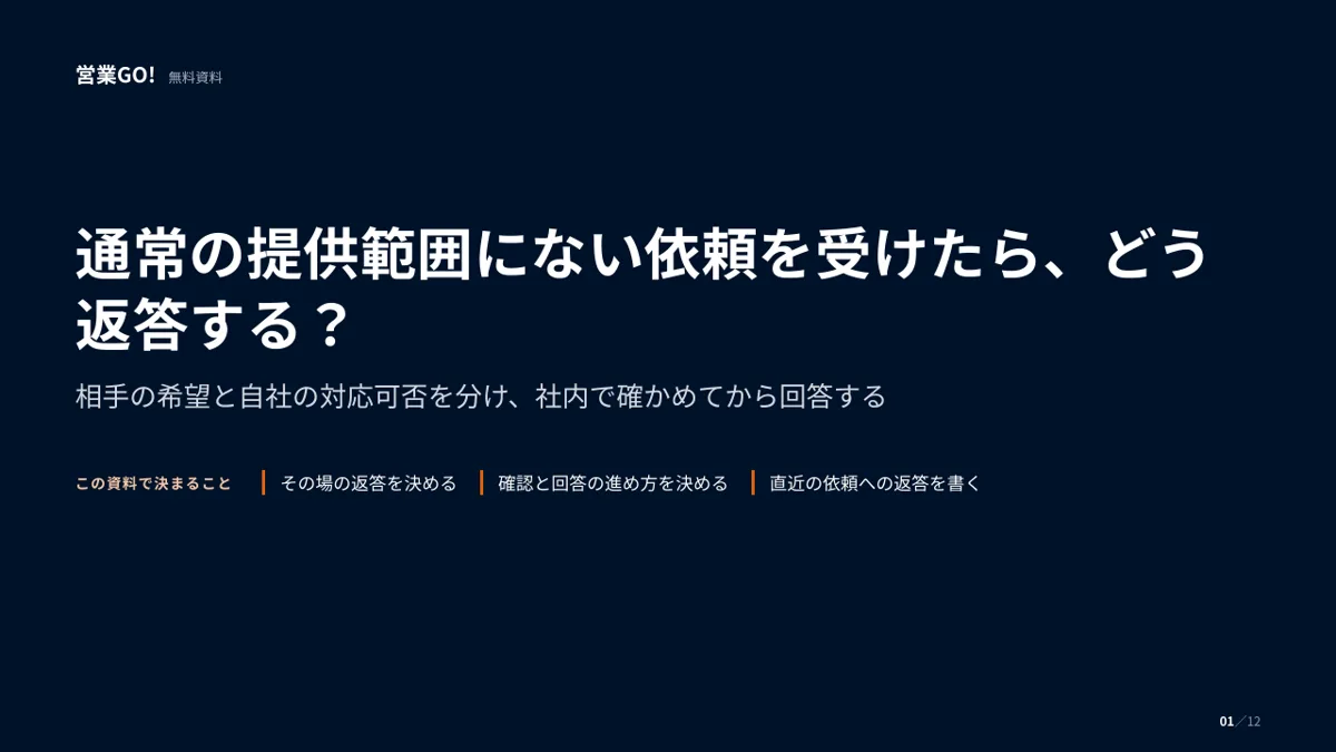 通常の提供範囲にない依頼を受けたら、どう返答する? 表紙
