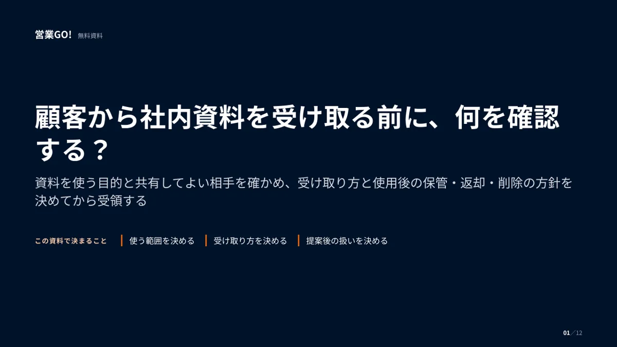 顧客から社内資料を受け取る前に、何を確認する? 表紙
