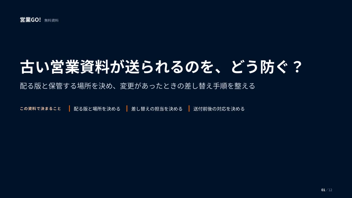 古い営業資料が送られるのを、どう防ぐ? 表紙