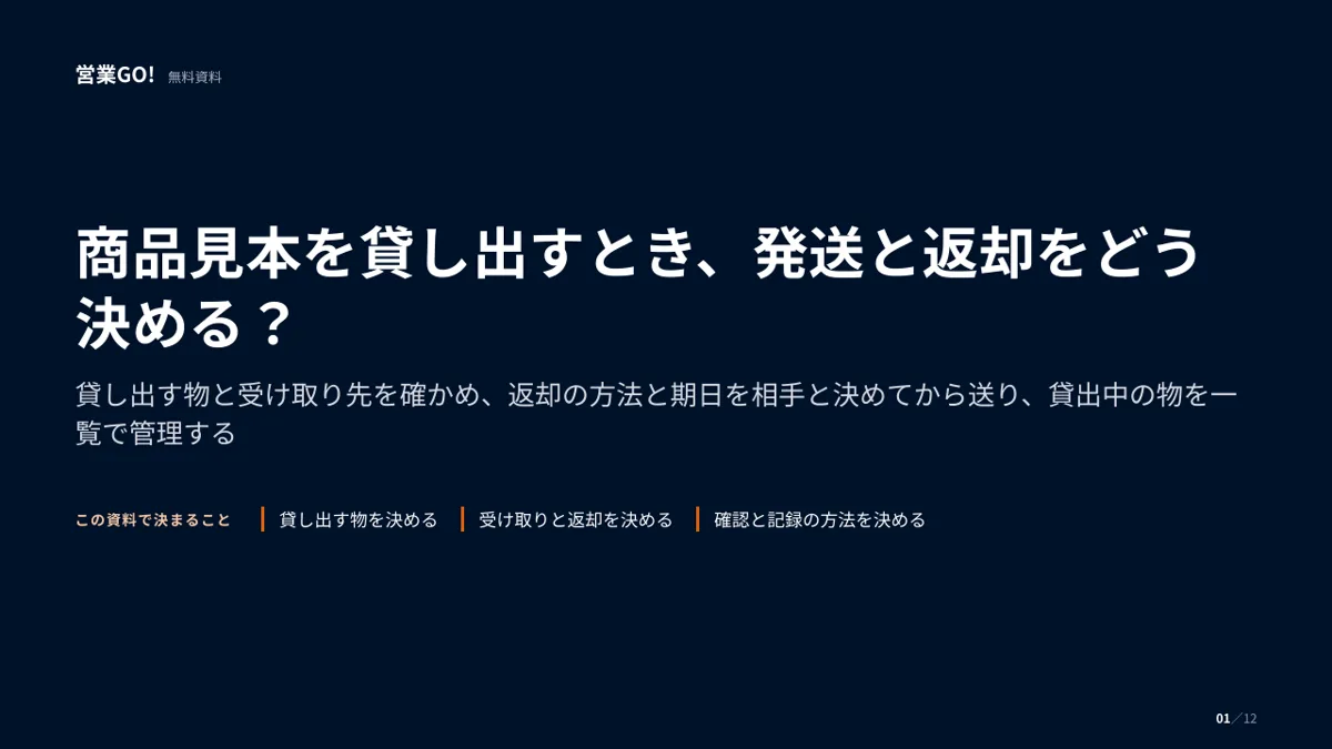 商品見本を貸し出すとき、発送と返却をどう決める? 表紙