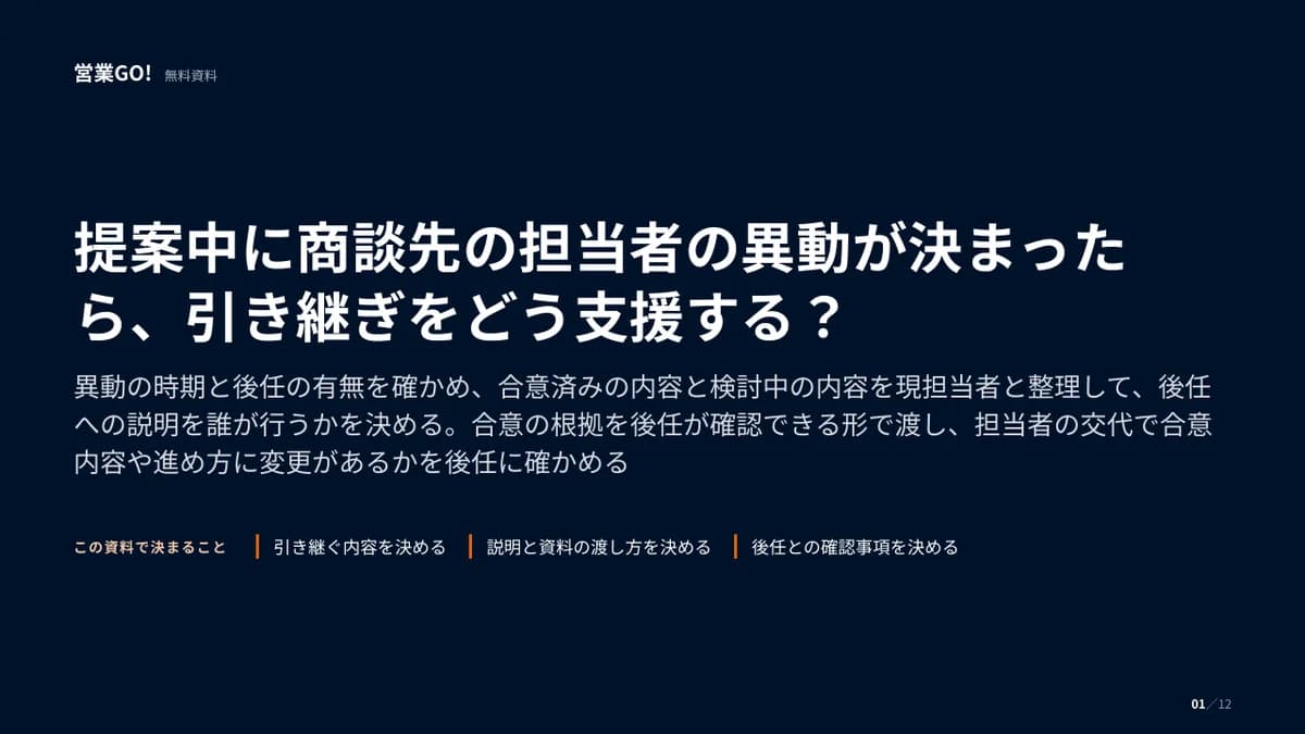 提案中に商談先の担当者の異動が決まったら、引き継ぎをどう支援する? 表紙