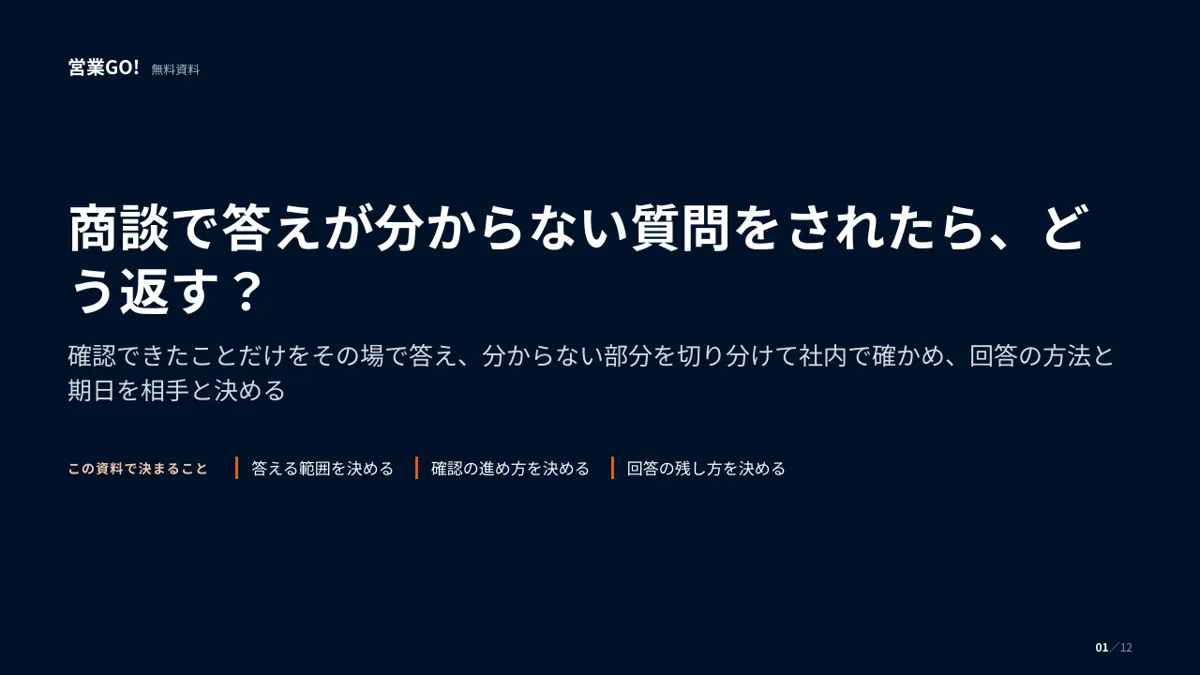 商談で答えが分からない質問をされたら、どう返す? 表紙