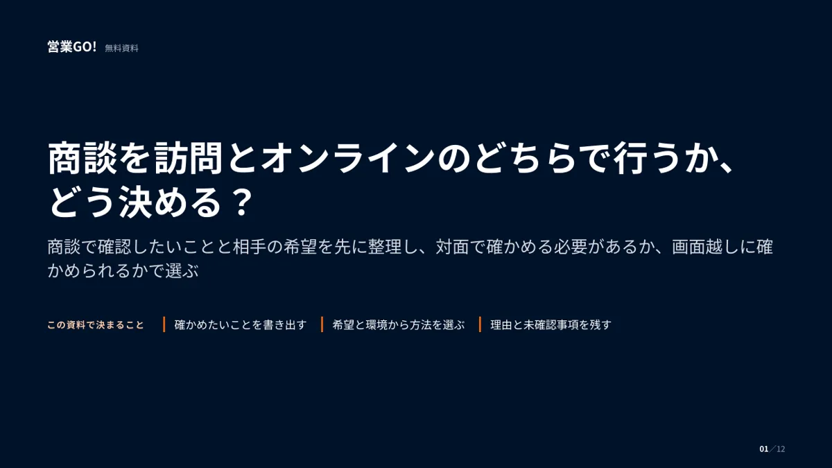 商談を訪問とオンラインのどちらで行うか、どう決める? 表紙