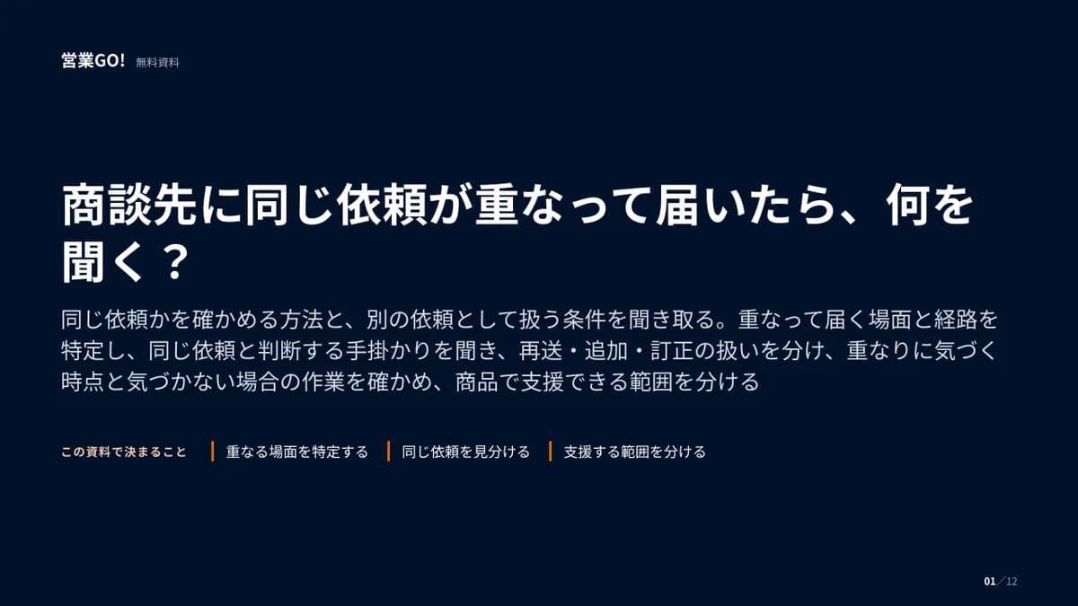 商談先に同じ依頼が重なって届いたら、何を聞く? 表紙