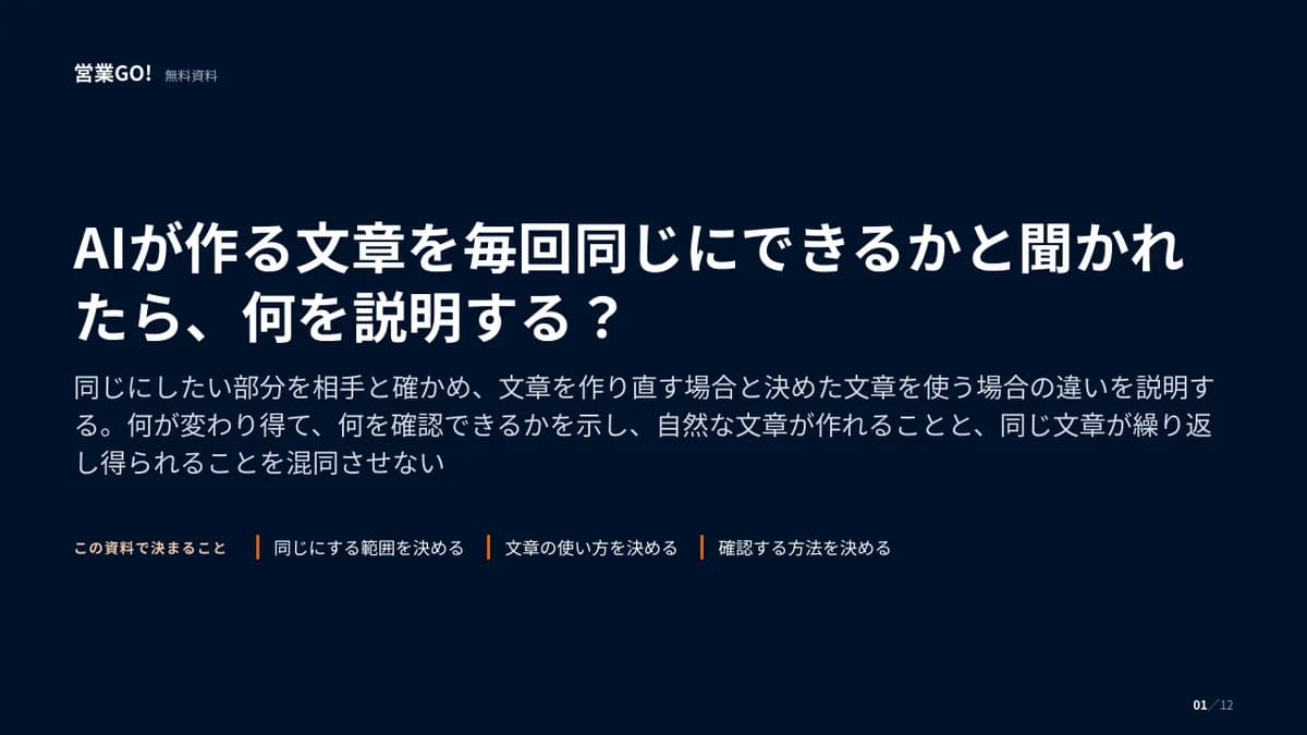 AIが作る文章を毎回同じにできるかと聞かれたら、何を説明する? 表紙