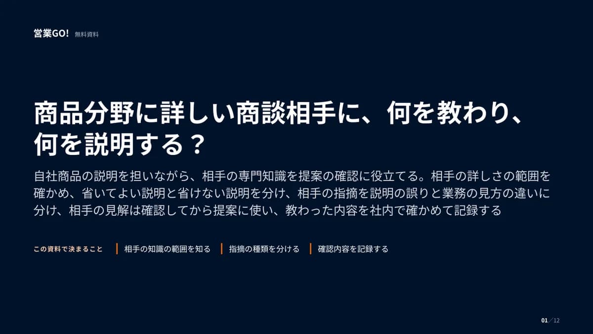 商品分野に詳しい商談相手に、何を教わり、何を説明する? 表紙