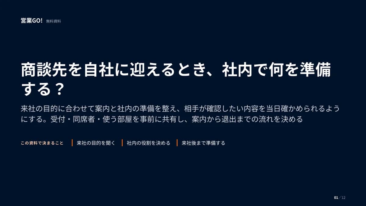 商談先を自社に迎えるとき、社内で何を準備する? 表紙