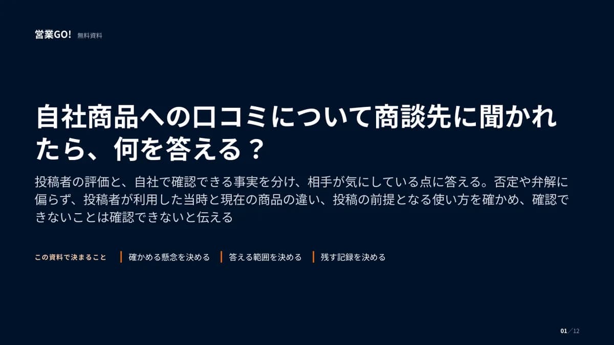 自社商品への口コミについて商談先に聞かれたら、何を答える? 表紙