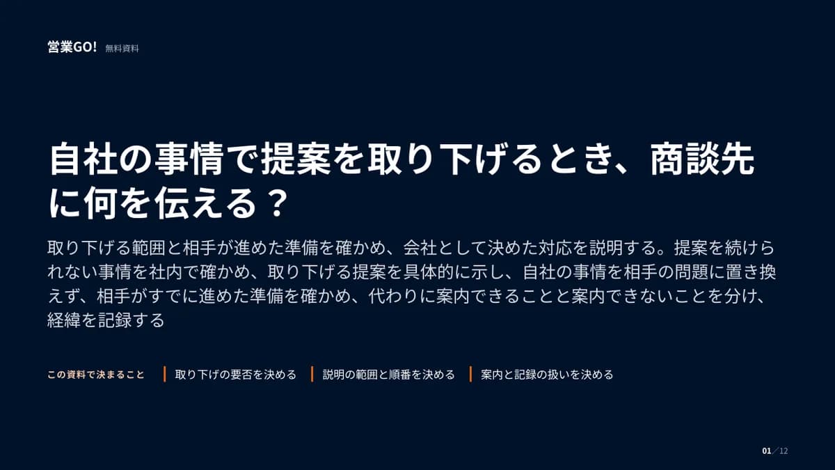 自社の事情で提案を取り下げるとき、商談先に何を伝える? 表紙