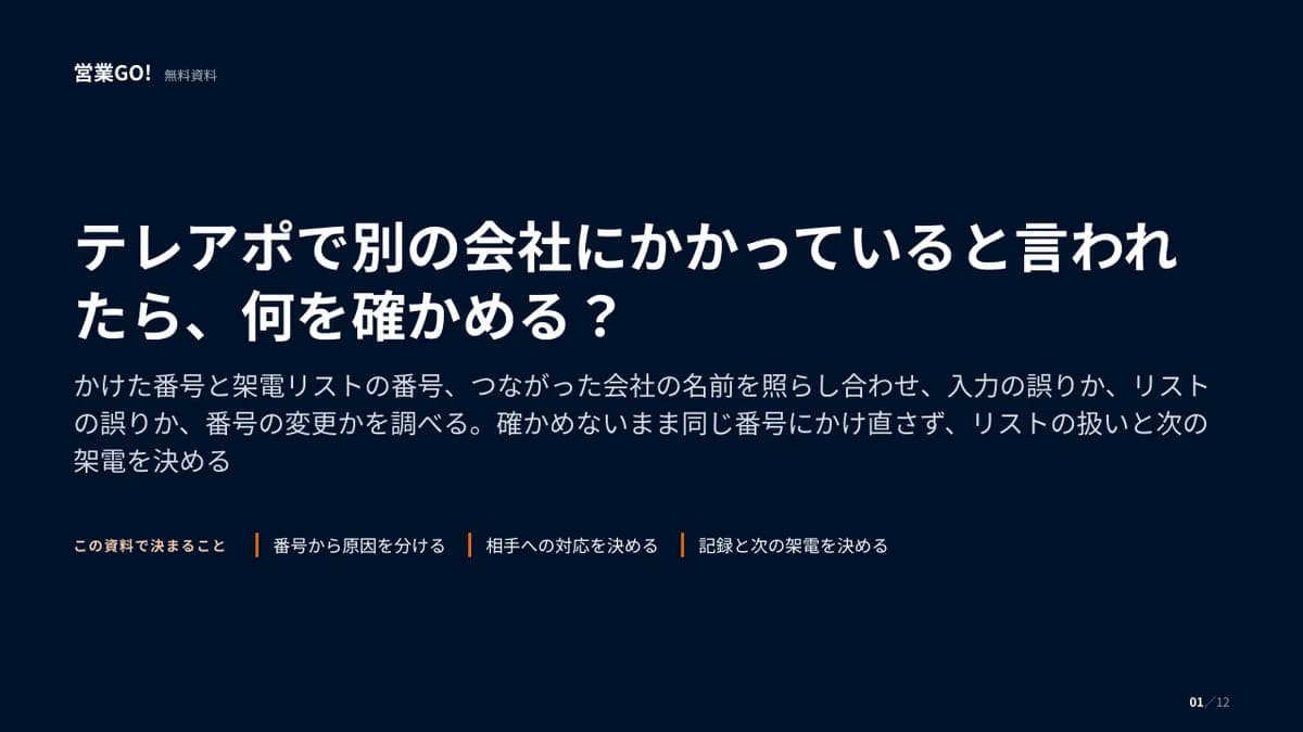 テレアポで別の会社にかかっていると言われたら、何を確かめる? 表紙