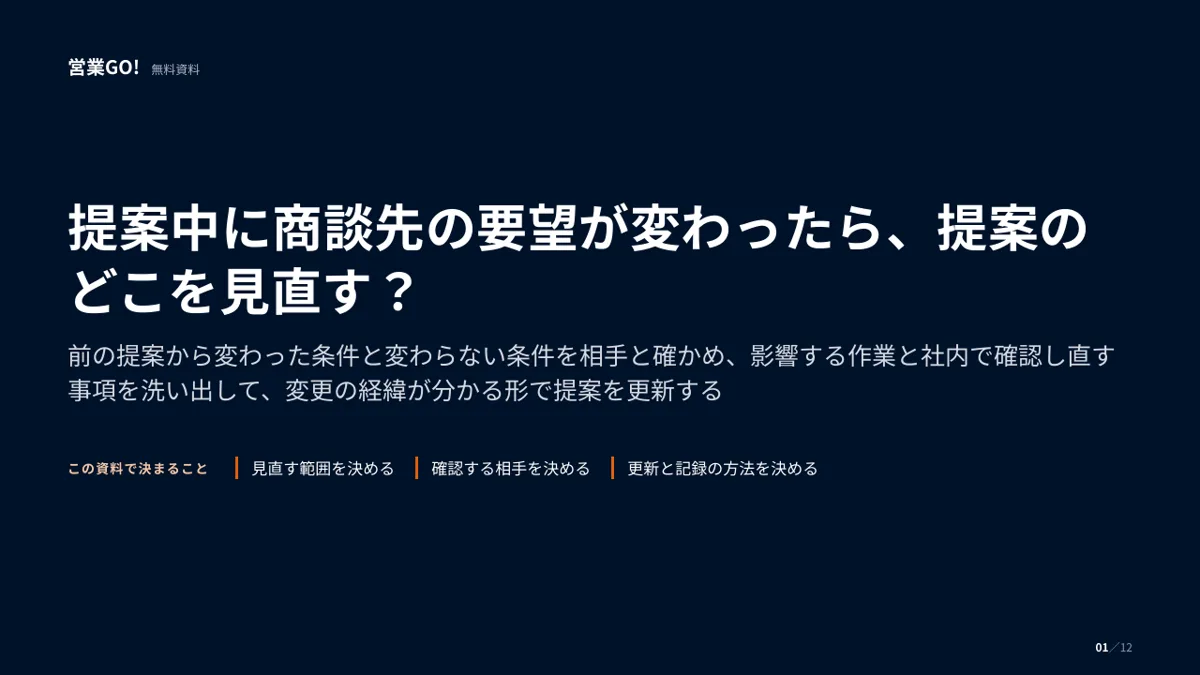 提案中に商談先の要望が変わったら、提案のどこを見直す? 表紙