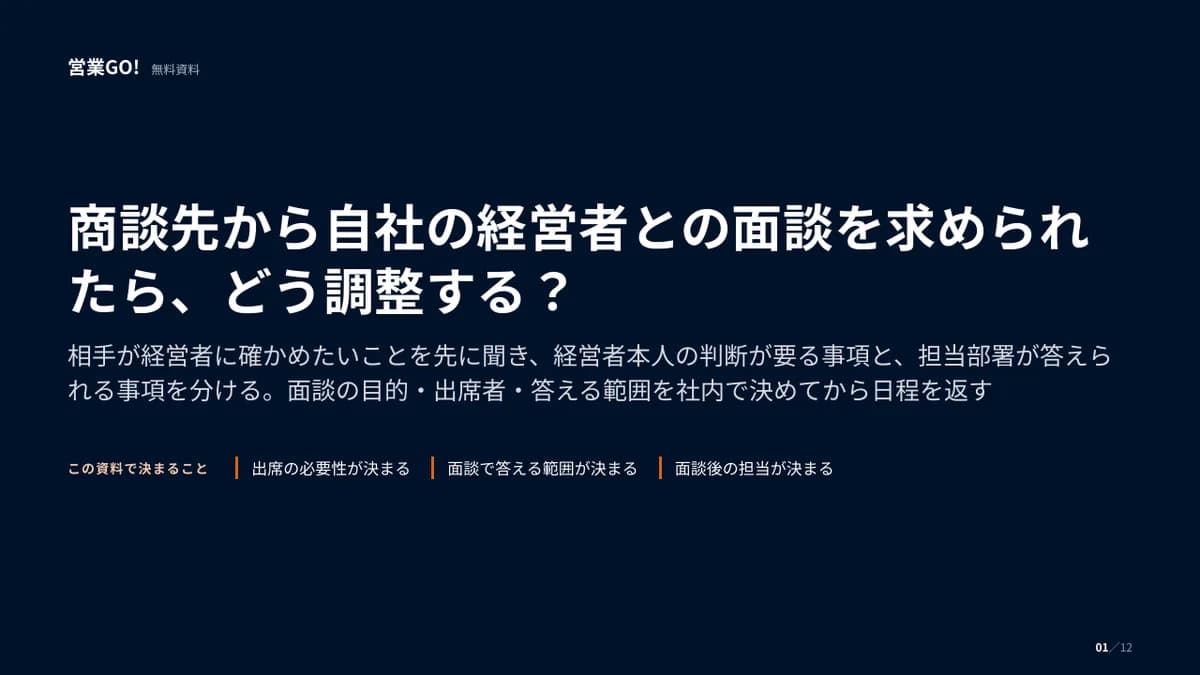 商談先から自社の経営者との面談を求められたら、どう調整する? 表紙