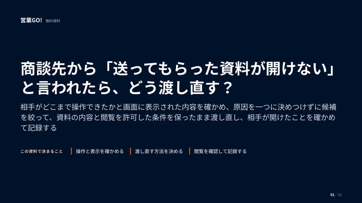 商談先から「送ってもらった資料が開けない」と言われたら、どう渡し直す? 表紙